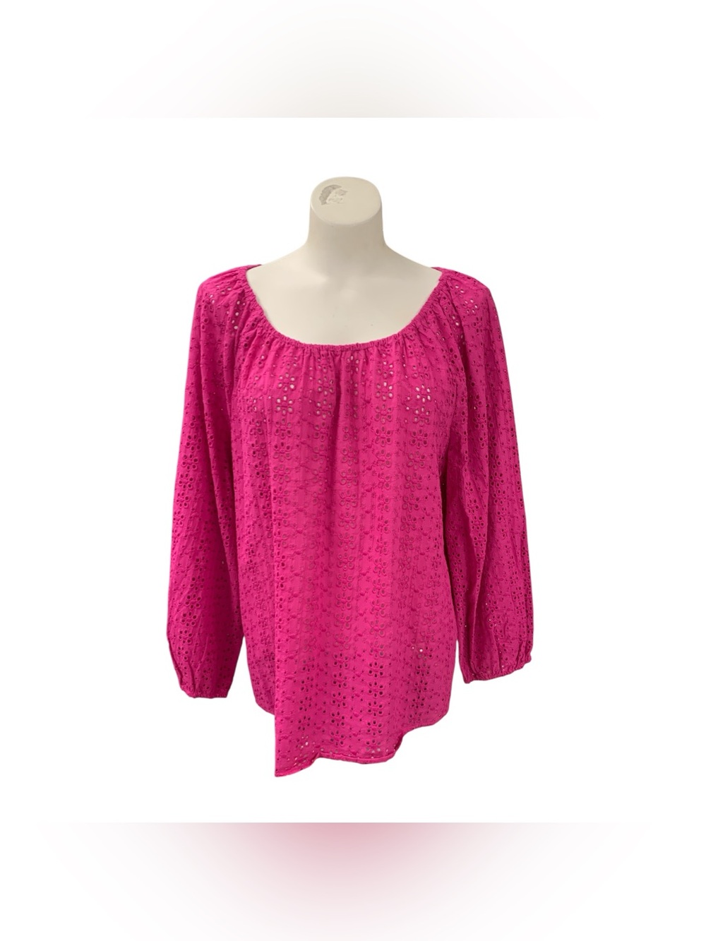 cleo Hot Pink Eyelet Peasant Tunic Size L